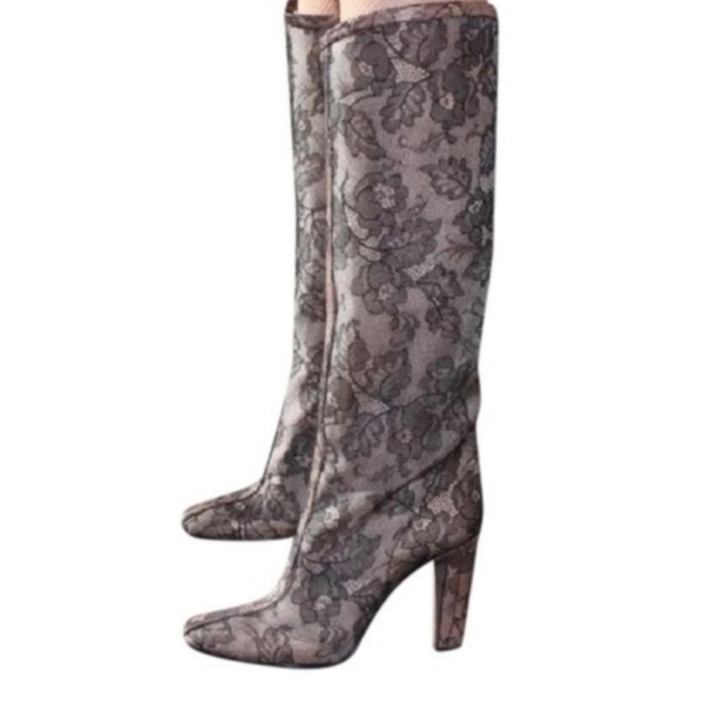 VALENTINO GARAVANI Black Nude Floral Lace Boots